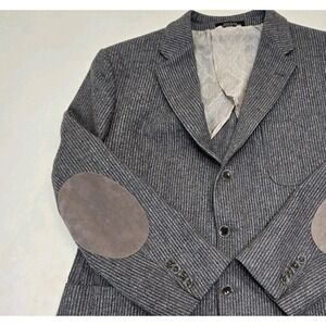 Joseph Abboud Black Label Pinstripe Blazer Jacket Mens 44R Elbow Patches Wool